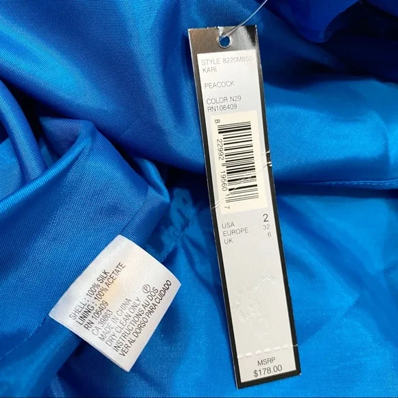 NEW Tahari ASL Sleeveless Blue Silk Cocktail Dress - Picture 7 of 8